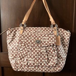 COACH Opt Art Coated Canvas LEAH Tote Bag Beige & Brown #13142. •RARE•